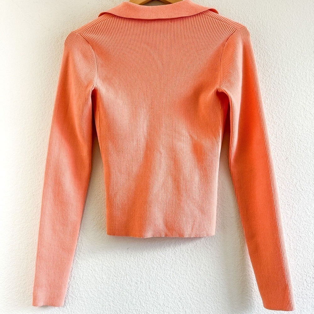 Intermix Audrey Rib Knit Polo Top Orange Salmon Button-Up Collared Sweater - Picture 8 of 8
